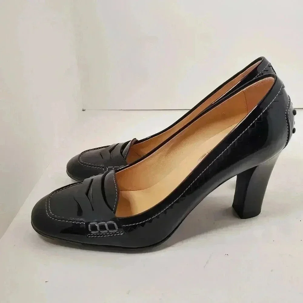 Tod's Black Patent Leather 'Jodie' Penny Loafer Pumps 8